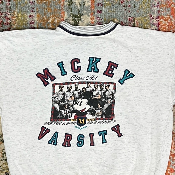 Mickey Mouse Varsity Vintage Cartoon Crewneck 1990s Pullover Sweatshirt - Picture 2 of 7
